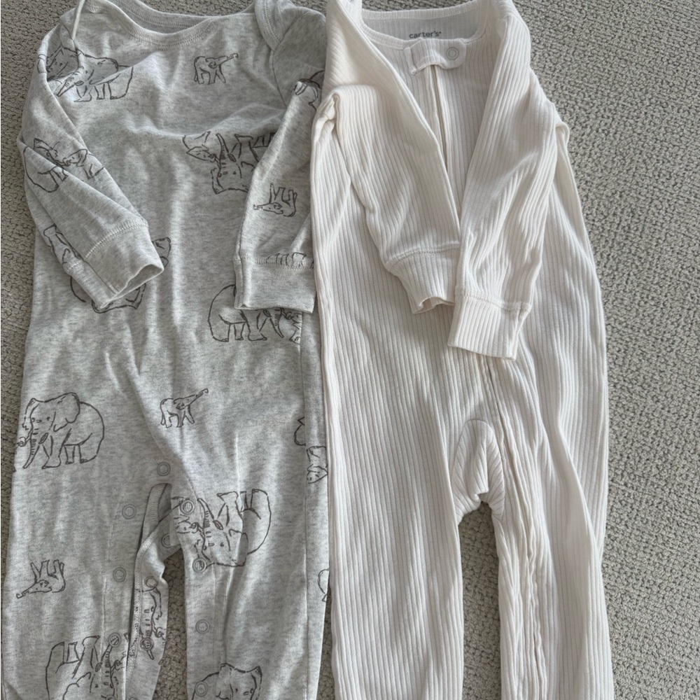 Carter's Gray Elephant Print and Cream Ribbed Kids Footies
